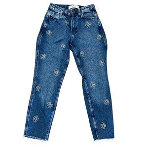 Hollister High-Rise Mom Jeans Women's Size 23 Embroidered Flower Pattern